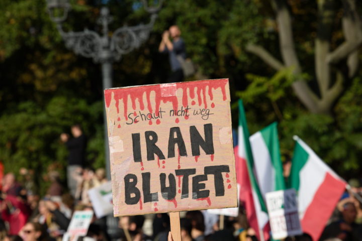 Demoschild: "Der Iran blutet - schaut nicht weg"