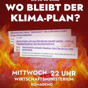 Sharepic zu einer spontanen Klimademo am 2. Juli 2025 für mehr Klimaschutz